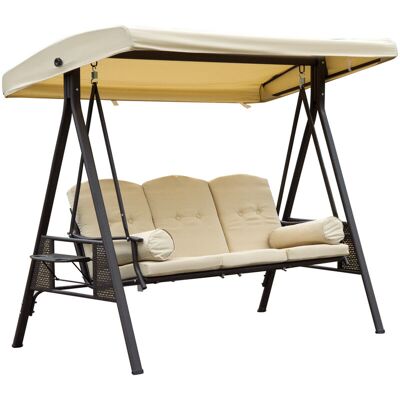 Outsunny 3 Seat Garden Swing Chair Patio Steel Swing Bench w/ Cup Trays Beige Outsunny 3 Seat Garden Swing Chair Patio Steel Swing Bench w/ Cup Trays Beige