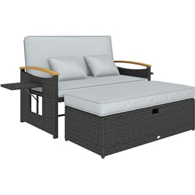 Outsunny Double Garden Rattan Daybed with Storage Ottoman, Dark Grey Outsunny Double Garden Rattan Daybed with Storage Ottoman, Dark Grey