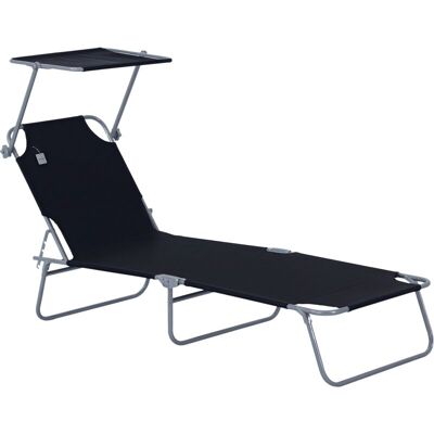 Outsunny Folding Chair Sun Lounger w/ Sunshade Garden Recliner Hammock Black Outsunny Folding Chair Sun Lounger w/ Sunshade Garden Recliner Hammock Black
