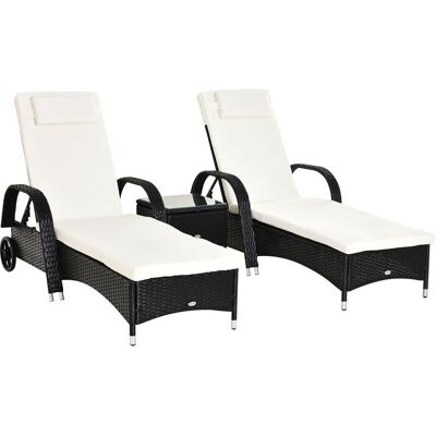Outsunny - 3 pcs Rattan Lounger Recliner Bed Garden Furniture Set w/ Side Table Outsunny - 3 pcs Rattan Lounger Recliner Bed Garden Furniture Set w/ Side Table
