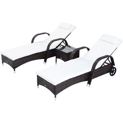 Outsunny - 3 pcs Rattan Lounger Recliner Bed Garden Furniture Set w/ Side Table Outsunny - 3 pcs Rattan Lounger Recliner Bed Garden Furniture Set w/ Side Table