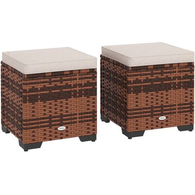 Outsunny - Set of 2 Rattan Footstool, Storage Ottoman w/ Cushions, Beige Outsunny - Set of 2 Rattan Footstool, Storage Ottoman w/ Cushions, Beige