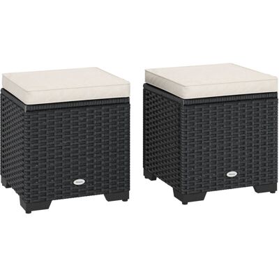 Outsunny - Set of 2 Rattan Footstool, Storage Ottoman w/ Cushions, Cream Outsunny - Set of 2 Rattan Footstool, Storage Ottoman w/ Cushions, Cream