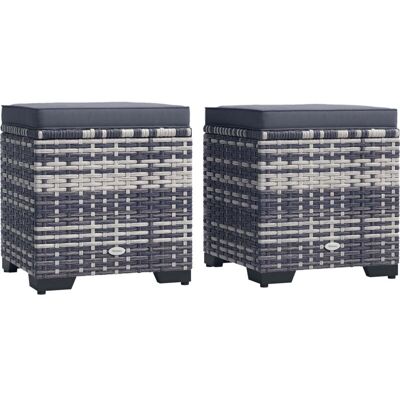 Outsunny - Set of 2 Rattan Footstool, Storage Ottoman w/ Cushions, Dark Grey Outsunny - Set of 2 Rattan Footstool, Storage Ottoman w/ Cushions, Dark Grey