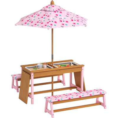 STUNACY Kids Picnic Table Set With Removable & Foldable Umbrella, Cushions, Storage Boxes, Flamingo Theme, Pink STUNACY Kids Picnic Table Set With Removable & Foldable Umbrella, Cushions, Storage Boxes, Flamingo Theme, Pink
