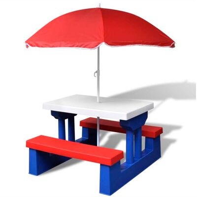 Kids' Picnic Table With Benches And Parasol Multicolour Vidaxl Kids' Picnic Table With Benches And Parasol Multicolour Vidaxl