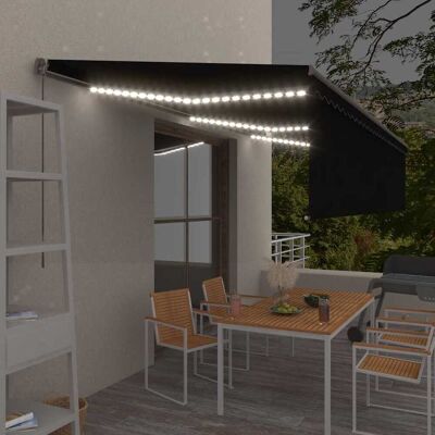vidaXL 6x3m Retractable Awning with LED - Gray vidaXL 6x3m Retractable Awning with LED - Gray