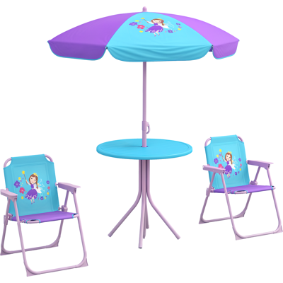 STUNACY Kids Picnic Table And Chair Set, Fairy Themed Outdoor Garden Furniture W/ Foldable Chairs, Adjustable Parasol STUNACY Kids Picnic Table And Chair Set, Fairy Themed Outdoor Garden Furniture W/ Foldable Chairs, Adjustable Parasol