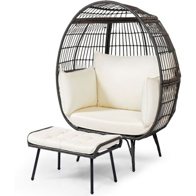 Costway 2pcs Patio Wicker Lounge Basket Set Oversized Egg Chair W/ottoman-white Costway 2pcs Patio Wicker Lounge Basket Set Oversized Egg Chair W/ottoman-white
