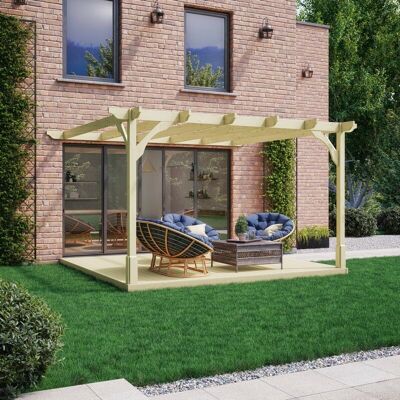 Rutland County Garden Furniture Ltd - Premium Wall Mounted Pergola and Decking Kit - Wood - L480 x W480 x H270 cm - Light Green Rutland County Garden Furniture Ltd - Premium Wall Mounted Pergola and Decking Kit - Wood - L480 x W480 x H270 cm - Light Green