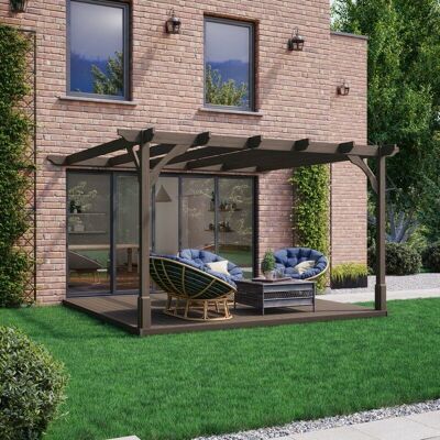 Rutland County Garden Furniture Ltd - Premium Wall Mounted Pergola and Decking Kit - Wood - L480 x W480 x H270 cm - Rustic Brown Rutland County Garden Furniture Ltd - Premium Wall Mounted Pergola and Decking Kit - Wood - L480 x W480 x H270 cm - Rustic Brown