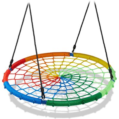 Relaxdays - Nest Swing, for Kids & Adults, Max. Load 150 kg, Height Adjustable Ropes, Total Diam. 100 cm, Multicoloured Relaxdays - Nest Swing, for Kids & Adults, Max. Load 150 kg, Height Adjustable Ropes, Total Diam. 100 cm, Multicoloured