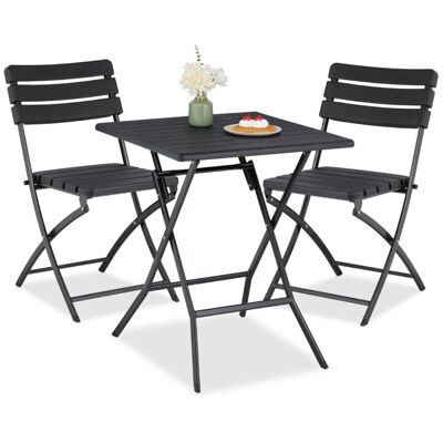 Relaxdays - Balcony Furniture Set, 3-piece, 1 table & 2 Chairs, Foldable, Garden Set in Wood Look, Steel & Plastic, Black Relaxdays - Balcony Furniture Set, 3-piece, 1 table & 2 Chairs, Foldable, Garden Set in Wood Look, Steel & Plastic, Black