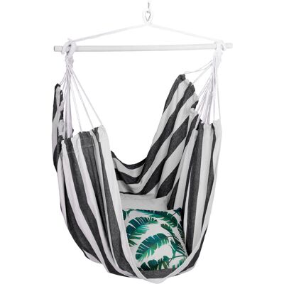 Relaxdays Hanging Chair, Modern Cotton Swing Seat, For Adults & Children, In & Outdoor Use, Max. 150 Kg, White and Black Relaxdays Hanging Chair, Modern Cotton Swing Seat, For Adults & Children, In & Outdoor Use, Max. 150 Kg, White and Black
