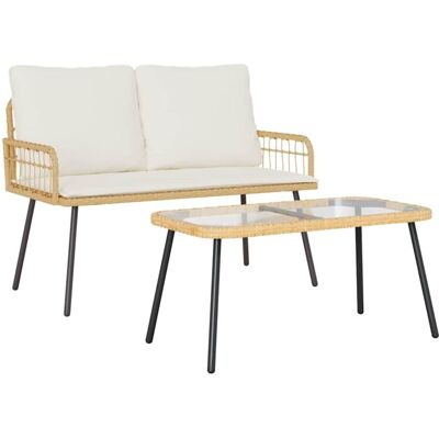 vidaXL Set aus 2 Natur, Weiß Rattan, Stahl Mittel Langlebig Beige - Garden Furniture Set vidaXL Set aus 2 Natur, Weiß Rattan, Stahl Mittel Langlebig Beige - Garden Furniture Set