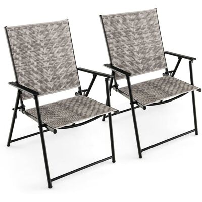 Costway - Set of 2 Patio Folding Chairs Outdoor Wicker Dining Chairs with Armrests Costway - Set of 2 Patio Folding Chairs Outdoor Wicker Dining Chairs with Armrests