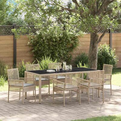 VIDAXL Garden Dining Set 7 Pieces Beige Polyrattan Rectangular Glass Table - Garden Dining Set VIDAXL Garden Dining Set 7 Pieces Beige Polyrattan Rectangular Glass Table - Garden Dining Set