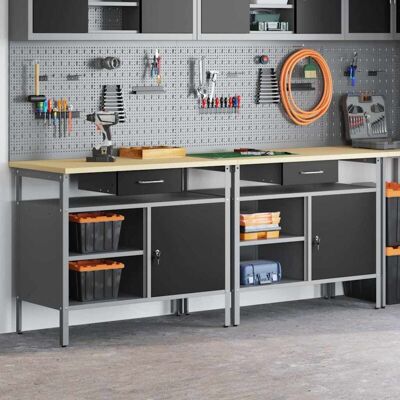 vidaXL - 2-Piece Steel Workbench - Black - Grey - Workbench Set vidaXL - 2-Piece Steel Workbench - Black - Grey - Workbench Set