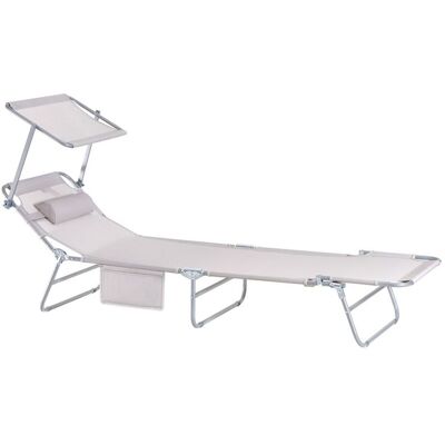 GENÉRICO Beige Reclining Loungers with Parasol - Furniture GENÉRICO Beige Reclining Loungers with Parasol - Furniture