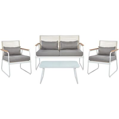 Beliani Garden Set - Modern White Steel with Cushions Beliani Garden Set - Modern White Steel with Cushions