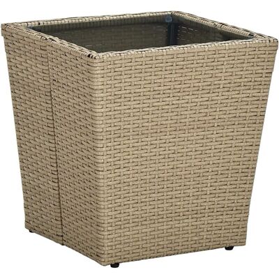 Tea Table Beige 41.5x41.5x44 cm Poly Rattan and Tempered Glass Vidaxl Tea Table Beige 41.5x41.5x44 cm Poly Rattan and Tempered Glass Vidaxl