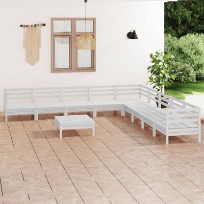 vidaXL Pinewood Garden Lounge Set 10 Piece White - Garden Furniture vidaXL Pinewood Garden Lounge Set 10 Piece White - Garden Furniture