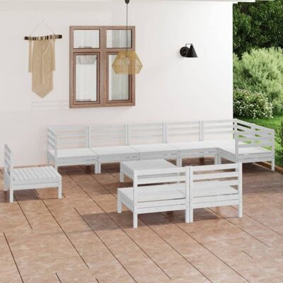 vidaXL Garden Lounge Set Outdoor Lounge Set 10 Piece Solid Wood Pine White - Garden Lounge Set vidaXL Garden Lounge Set Outdoor Lounge Set 10 Piece Solid Wood Pine White - Garden Lounge Set