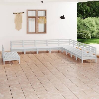 vidaXL Garden Lounge Set Outdoor Lounge Set 11 Piece Solid Wood Pine White - Garden Lounge Set vidaXL Garden Lounge Set Outdoor Lounge Set 11 Piece Solid Wood Pine White - Garden Lounge Set
