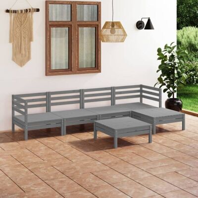 vidaXL Garden Lounge Set Wooden Outdoor Lounge Set 6 Piece Solid Pinewood Grey - Garden Lounge Set vidaXL Garden Lounge Set Wooden Outdoor Lounge Set 6 Piece Solid Pinewood Grey - Garden Lounge Set