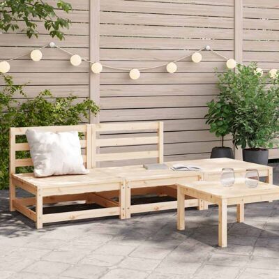 vidaXL Garden Sofa Natural pine 2-seater with footstool - Garden Sofa vidaXL Garden Sofa Natural pine 2-seater with footstool - Garden Sofa