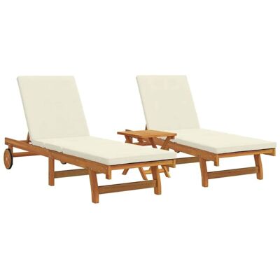 vidaXL Sonnenliege Set aus 3 Cremeweiß Massivholz Akazie Klein Faltbar Cream - Sonnenliege vidaXL Sonnenliege Set aus 3 Cremeweiß Massivholz Akazie Klein Faltbar Cream - Sonnenliege