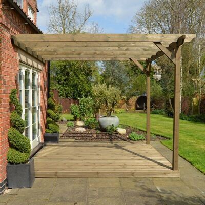 Rutland County Garden Furniture Ltd - Wall Mounted Garden Pergola and Decking Kit - Wood - L420 x W420 cm - Rustic Brown Rutland County Garden Furniture Ltd - Wall Mounted Garden Pergola and Decking Kit - Wood - L420 x W420 cm - Rustic Brown