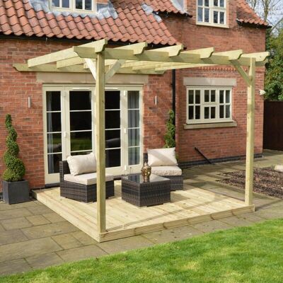 Rutland County Garden Furniture Ltd - Wall Mounted Garden Pergola and Decking Kit - Wood - L480 x W480 cm - Light Green Rutland County Garden Furniture Ltd - Wall Mounted Garden Pergola and Decking Kit - Wood - L480 x W480 cm - Light Green