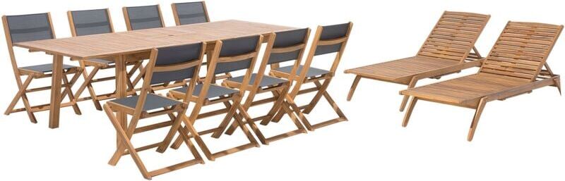 BELIANI Outdoor Garden Patio Furniture Set 11 Pieces Table Chairs Loungers Wood Cesana
