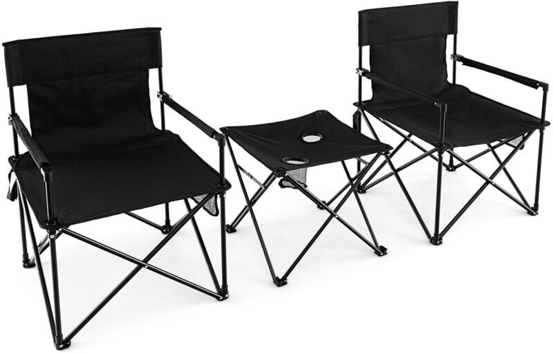 Costway - 3 Piece Camping Chairs & Table Set Outdoor Folding Lawn Chair w/ Side Table
