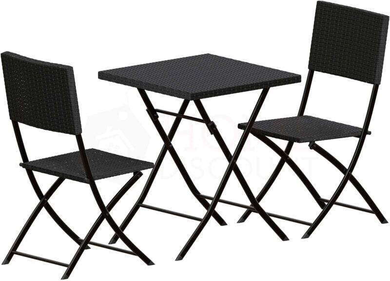 Home Discount - Capri 3 Piece Rattan Bistro Set Garden Patio Furniture Outdoor 2 Seater Table & Chairs Set, Black