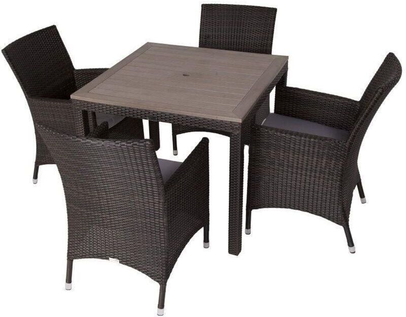 Alonso Square Polywood Top Table & 4 Ascot Side Chairs - 4 Seat Black/Brown Rattan Dining Set