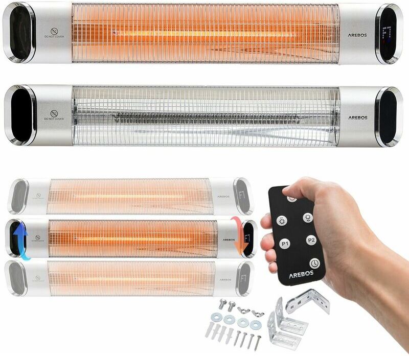 AREBOS infrared radiant heater 2000 W with remote control 2 heat settings 60° inclination incl. mounting material radiant heater patio heater patio