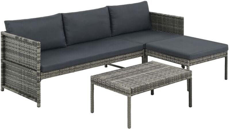 Vidaxl - 3 Piece Garden Lounge Set with Cushions Poly Rattan Grey