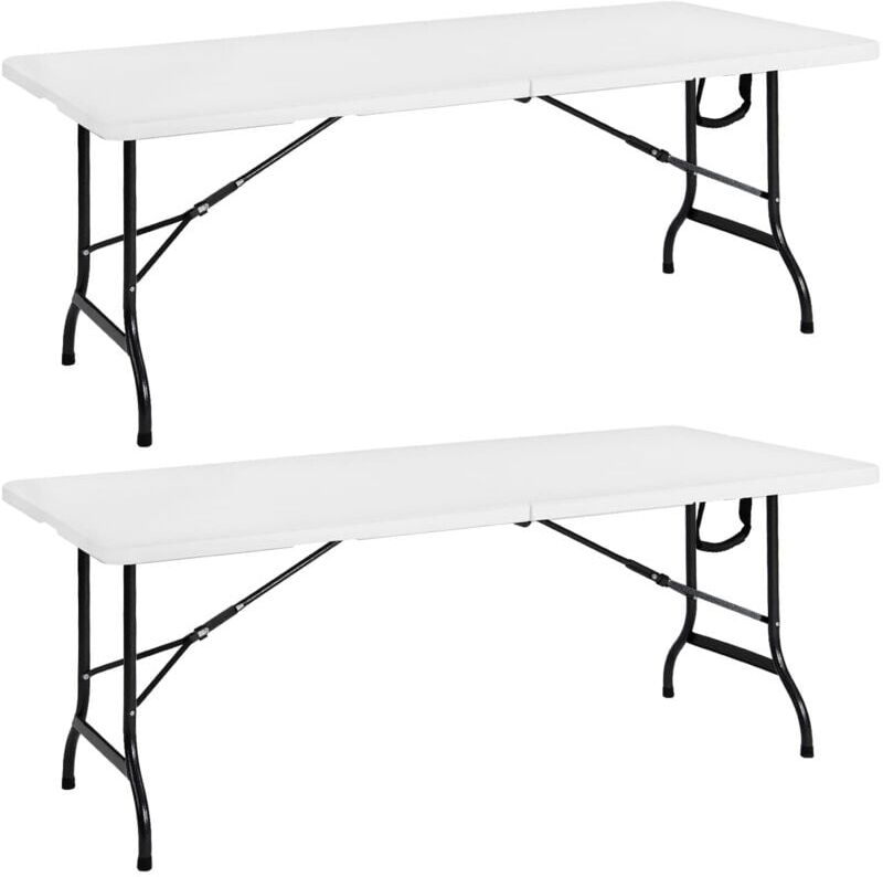 Set Of 2 Garden Table Foldable With Handle 182x76cm Light Plastic Camping Table Folding Buffet Furniture White - Casaria