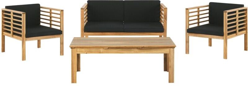 Beliani - Modern Outdoor Conversation Set Acacia Wood Cushions 4 Piece Black Pacific