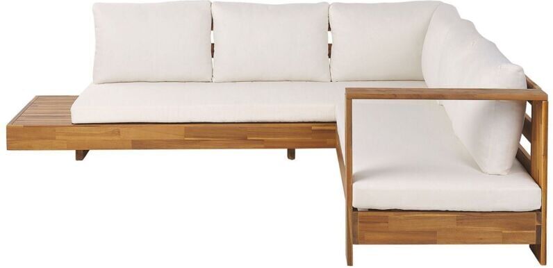 BELIANI Left Hand Outdoor Corner Sofa Lounge Set Side Table Certified Acacia Wood White Marettimo
