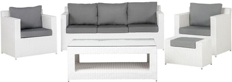 BELIANI Modern Faux Rattan Outdoor Garden 5 Piece Conversation Sofa Set White Roma