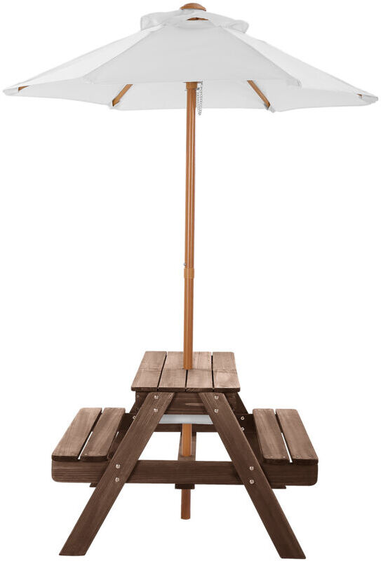 Mophorn - Kids Picnic Table with Umbrella, 3-in-1 Sand & Water Activity Table, Outdoor Wooden Table and Bench Set with 2 Trays, Seating for 4, Ideal