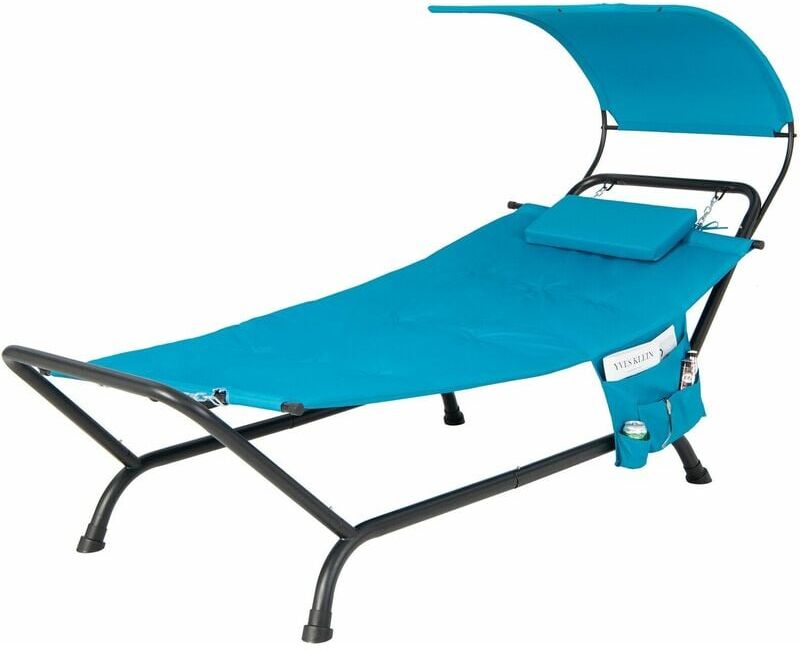 Costway - Outdoor Hammock Patio Hanging Chaise Lounge Chair Swing Hammock Bed-Navy