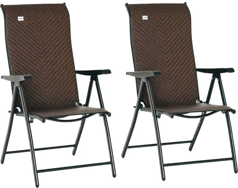 Outsunny - Outdoor Rattan Folding Chair Set w/ Adjustable Backrest Brown