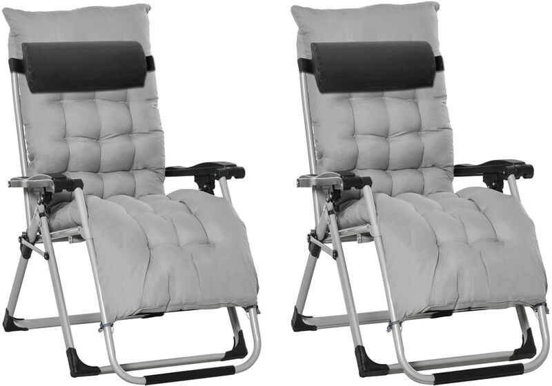Outsunny - 2 pcs Reclining Zero Gravity Chair Folding Lounger Cushion Light Grey