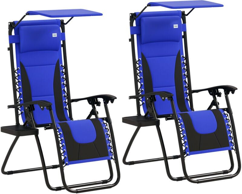Outsunny 2 Pcs Zero Gravity Lounger Chair, Folding Reclining Chair, Blue