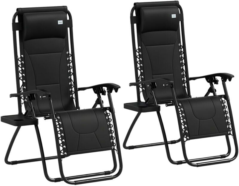 2 Pcs Zero Gravity Lounger Folding Recliner Chair w/ Cup Holder - Outsunny