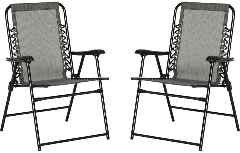 Outsunny - 2Pcs Outdoor Patio Folding Chairs, Portable Garden Loungers Grey